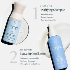 Virtue Purifying Leave-In Hair Conditioner Spray color-safe formula protects treated hair.