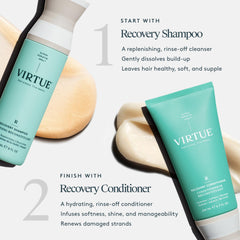 VIRTUE Recovery Shampoo color-safe packaging suggests safe use on color-treated hair.