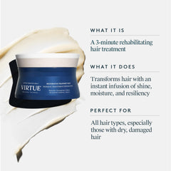 VIRTUE Restorative Hair Mask tub with creamy texture ready for massage