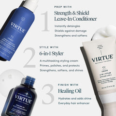 VIRTUE Strength & Shield heat protection up to 450°F during heat styling.