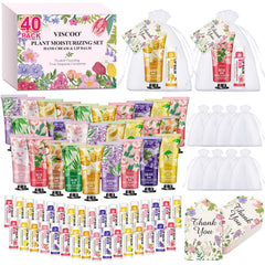 VISCOO 40-pack hand cream and lip balm set for wedding favors.