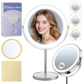 VisionSphere magnifying mirror in close-up 1x-10x view for precise makeup and skincare details.