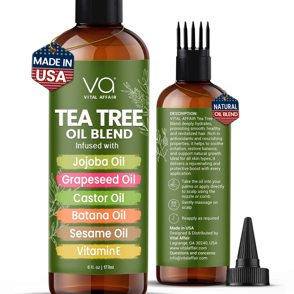 VITAL AFFAIR: aceite de árbol de té, botella vertido, cuero cabelludo suave.