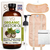 VITAL AFFAIR castor oil bottle 16 oz uses amber glass to protect purity for skin and hair care.