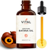 Vital Strands Batana Oil bottle pour quick absorbs on scalp and hair nourishment