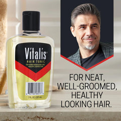 Aplicacion suave del tonico capilar Vitalis en el cuero cabelludo para sensacion fresca.