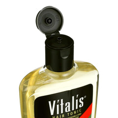 Vitalis Tónico capilar líquido, experiencia refrescante que revitaliza el cuero cabelludo.