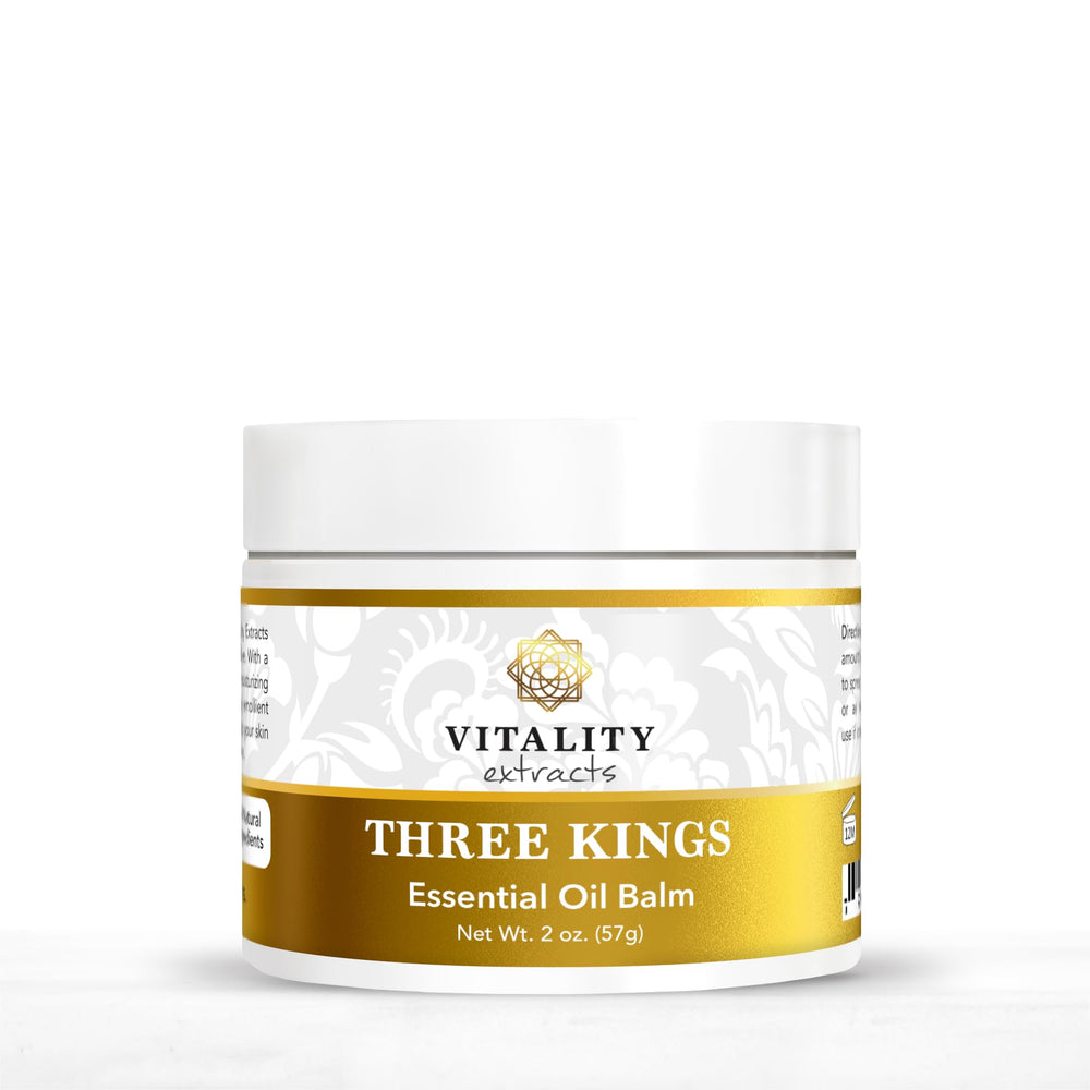 Vitality Three Kings Balm jar closeup demonstrates rich hydration and soothing texture