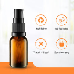 VitalUp amber glass bottle with cream pump cap, leak-proof and travel ready