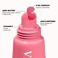 Lips swatched with a light tinted shine from Vitamasques.
