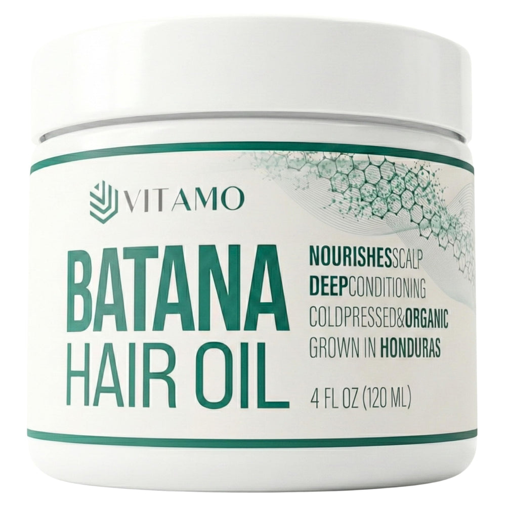 Vitamo Batana oil bottle with pure, cold-pressed formula for hair and scalp care.
