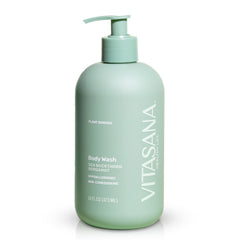 Vitasana botella de jabón corporal con espino amarillo y bergamota, ideal para piel sensible.