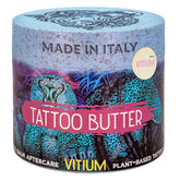 VITIUM Tattoo Butter jar closeup showing rich balm texture for vibrant ink care