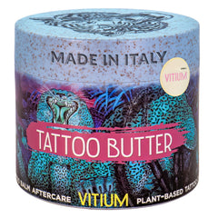 VITIUM Tattoo Butter jar closeup showing rich balm texture for vibrant ink care