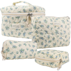 VIWIME makeup bag with cotton quilted blue rose texture for stylish travel storage.