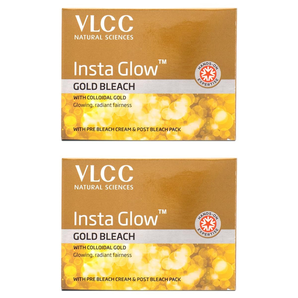 VLCC Insta Gold blanqueador en caja para tono más uniforme.