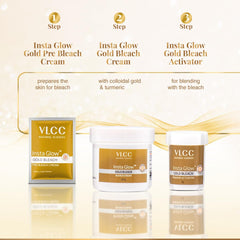 VLCC Insta Gold blanqueador, porciones listas para uso diario.