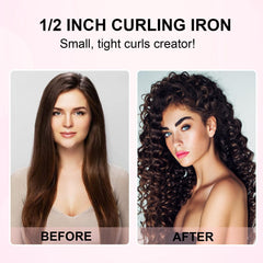 Vnina Professional half-inch curling iron on hair demonstrates quick styling with long-lasting bounce.
