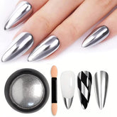 Vonrui silver mirror powder jar shown with a reflective chrome finish for at-home nail art