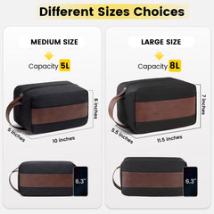 Vorspack Toiletry Bag for Men—side view with compact hanging handle.