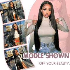 Vorynix 200% density straight human hair wig provides fullness and body.