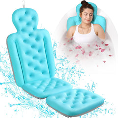 VOXOR full body bath pillow in ocean blue supports head and body for a spa-like soak.