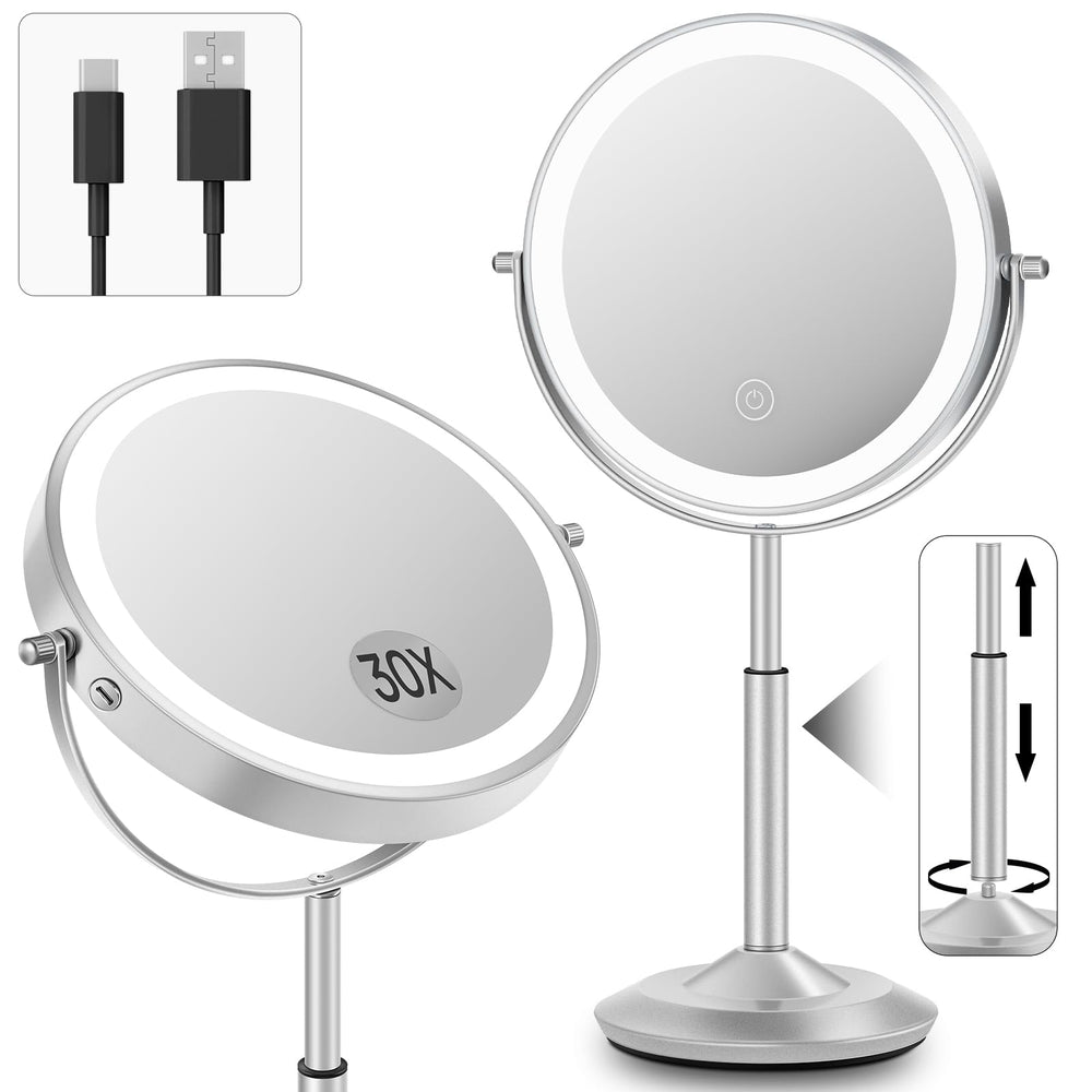 VPU makeup mirror with lights, 8-inch front view for easy makeup application