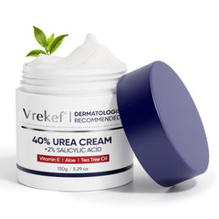 VREKEF Crema Urea 40% en bote para pies, hidratación profunda.