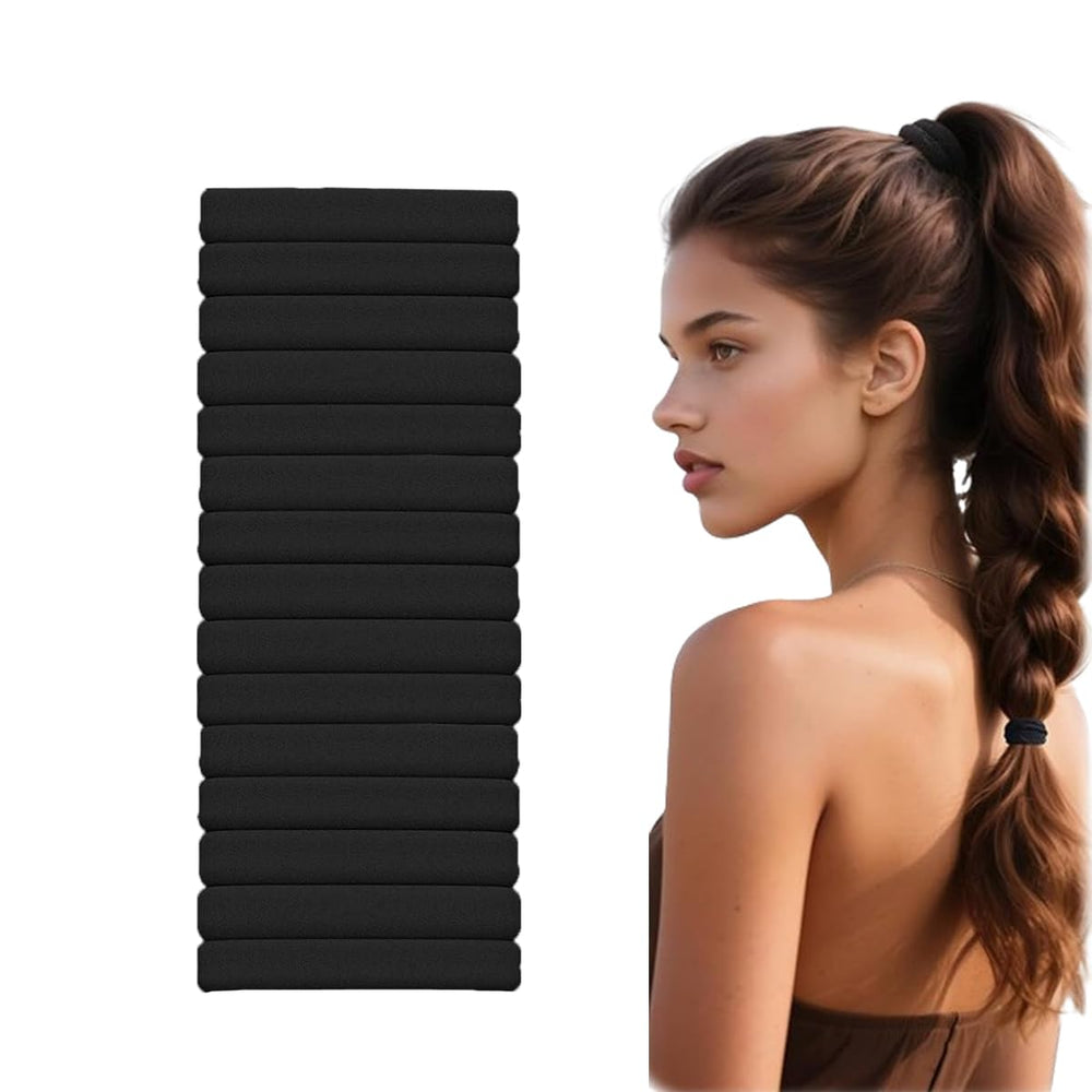 Vrose Flosi black hair ties demonstrate snag-free design for thick hair