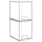 Vtopmart 2-pack clear stackable drawers viewed from the side for compact vanity storage.