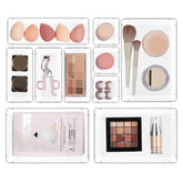 Vtopmart makeup drawer organizer displaying clear bins for cosmetics, easy access.