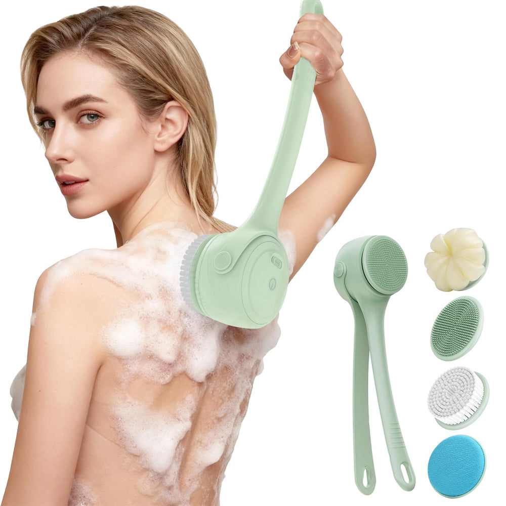 VWMYQ electric back scrubber in shower providing thorough back cleansing.