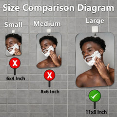 VXKZF wall-mount shower mirror installs without drilling on smooth surfaces.
