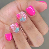 WAFOLOZE uñas cortas brillantes rojas con flores azules y rosas, aspecto diario.