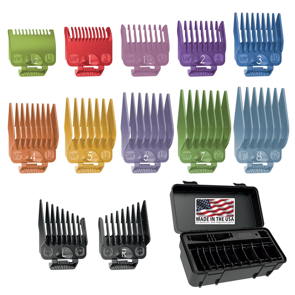 Wahl Color Pro guards in a half-to-one-inch range for precise cuts.