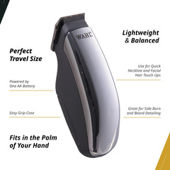 Wahl Professional Half Pint Trimmer powered by AA battery for cordless touch-ups.