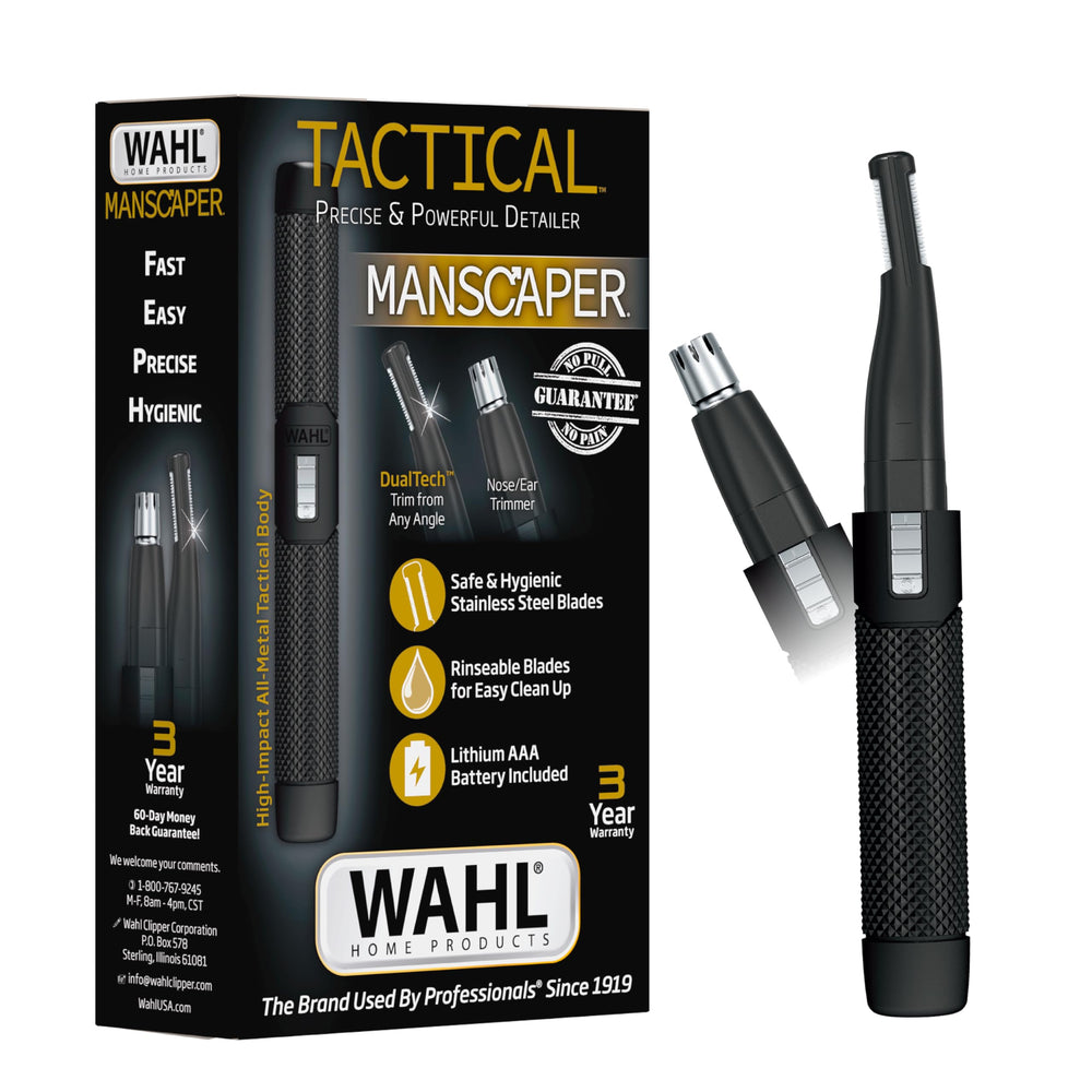 Wahl Manscaper 2-in-1 tactical metal body with knurled grip for secure handling.