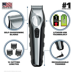 Wahl 9888 trimmer side view shows ergonomic grip for control