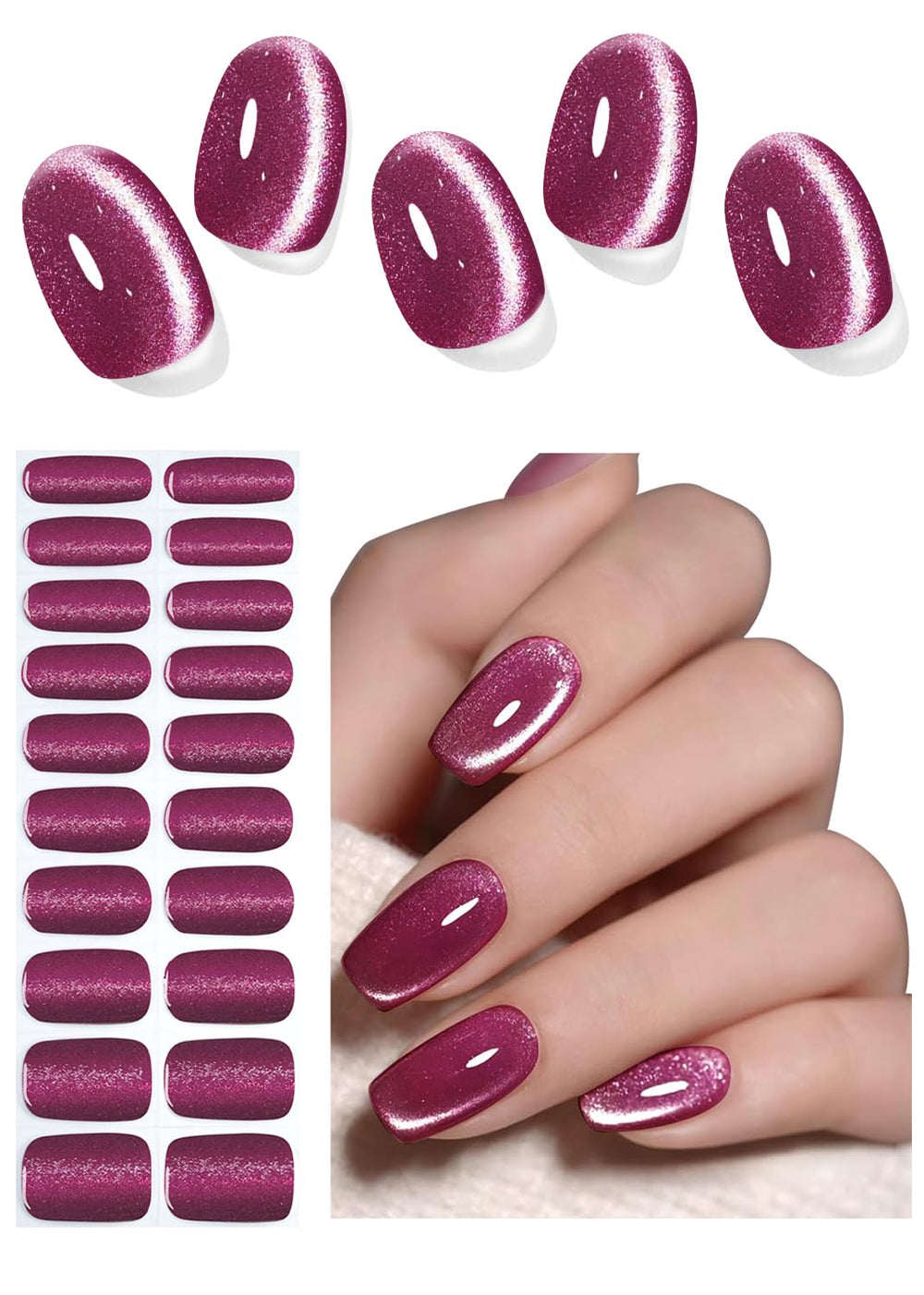 Wahrshei uñas gel semi-curado con efecto ojo de gato baya para manicura rápida en casa.