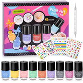 Esmaltes Wakaniya para niñas en 9 colores vibrantes con secado rápido.