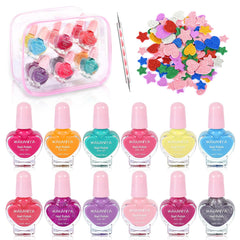 wakaniya Kids Nail Polish Set with 12 heart-shaped bottles for creative play and color exploration.