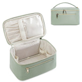 Wandering Nature makeup bag in sage green front view showing organized storage on the go