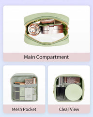 Wandering Nature mini transparent makeup bag keeps items visible and organized.