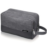 WANDF toiletry bag hanging in denim grey, ideal for easy access on trips.