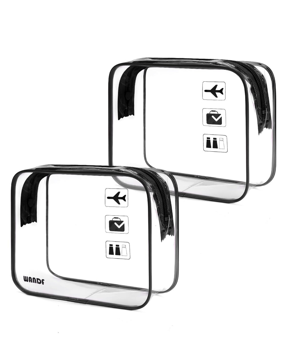 WANDF TSA-approved toiletry bag, 2-pack, clear design for quick security checks.