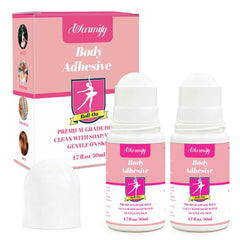 Warmify 2Pack Roll-On Body Glue applies smoothly for secure fabric adhesion on skin.