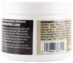 Wavebuilder Cocoa and Shea Wave Butter packaging highlights natural formula.