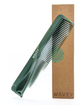 WAVEY hair comb front view in 7-inch green for smooth detangling and styling