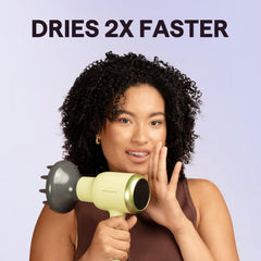 Wavytalk diffuser attachment in action smoothing curls and reducing frizz.