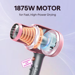 Wavytalk hair dryer rose gold with concentrating nozzle for targeted drying.